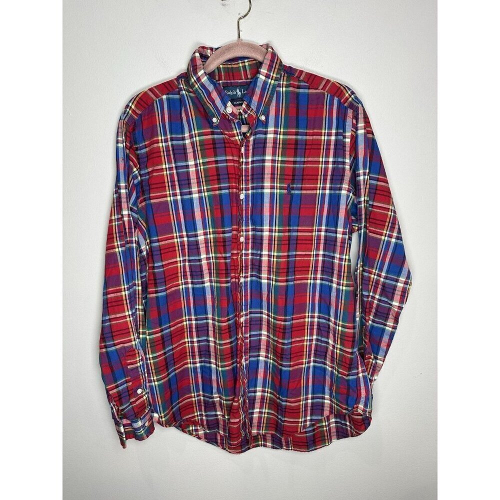 Ralph Lauren Plaid Button-up Shirt Men’s Size Large Classic Fit Red Blue Green - Picture 1 of 7
